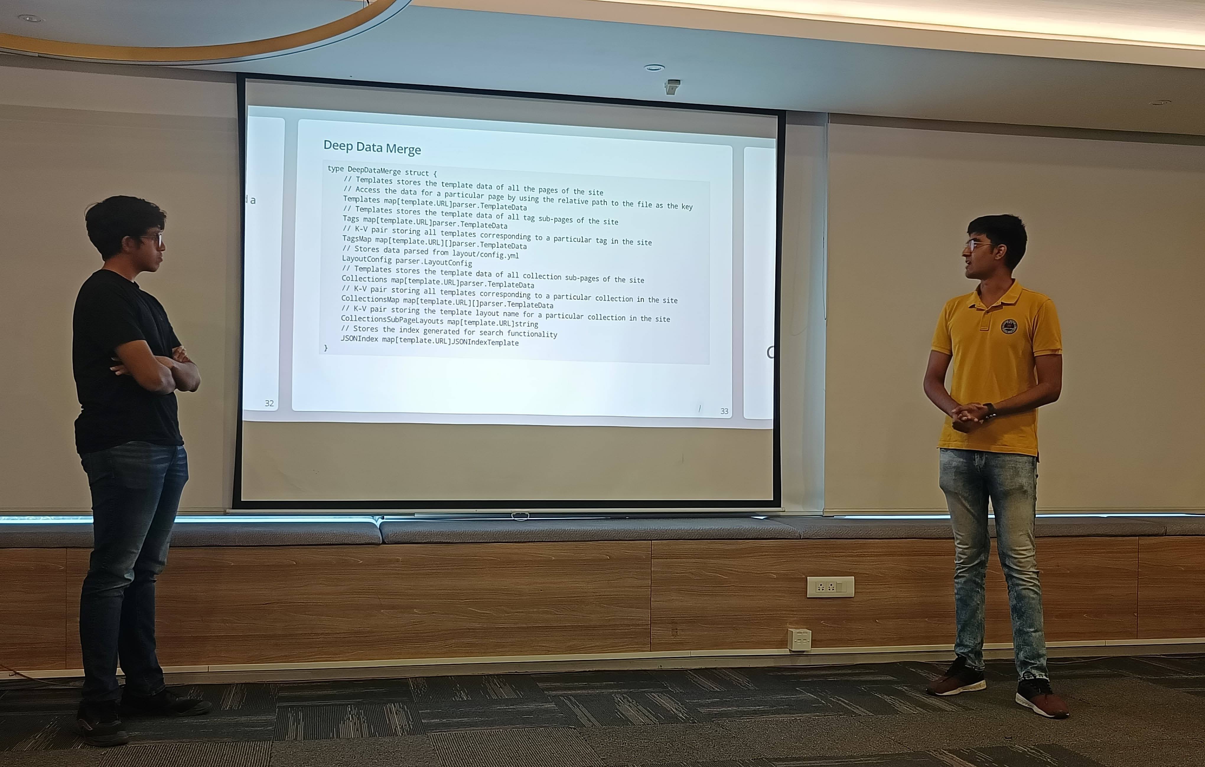 Aditya and Anirudh presenting anna at the 76th Go meetup